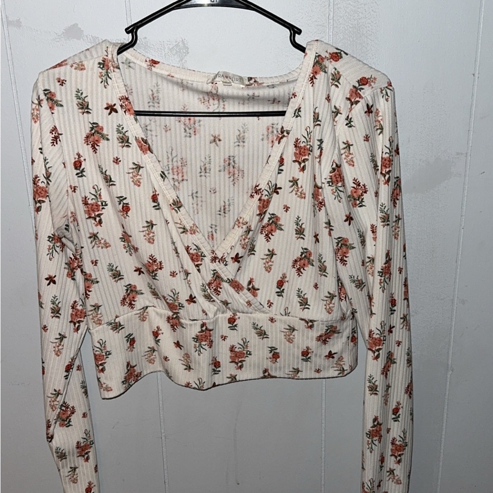Floral Wrap Crop Top - Cream